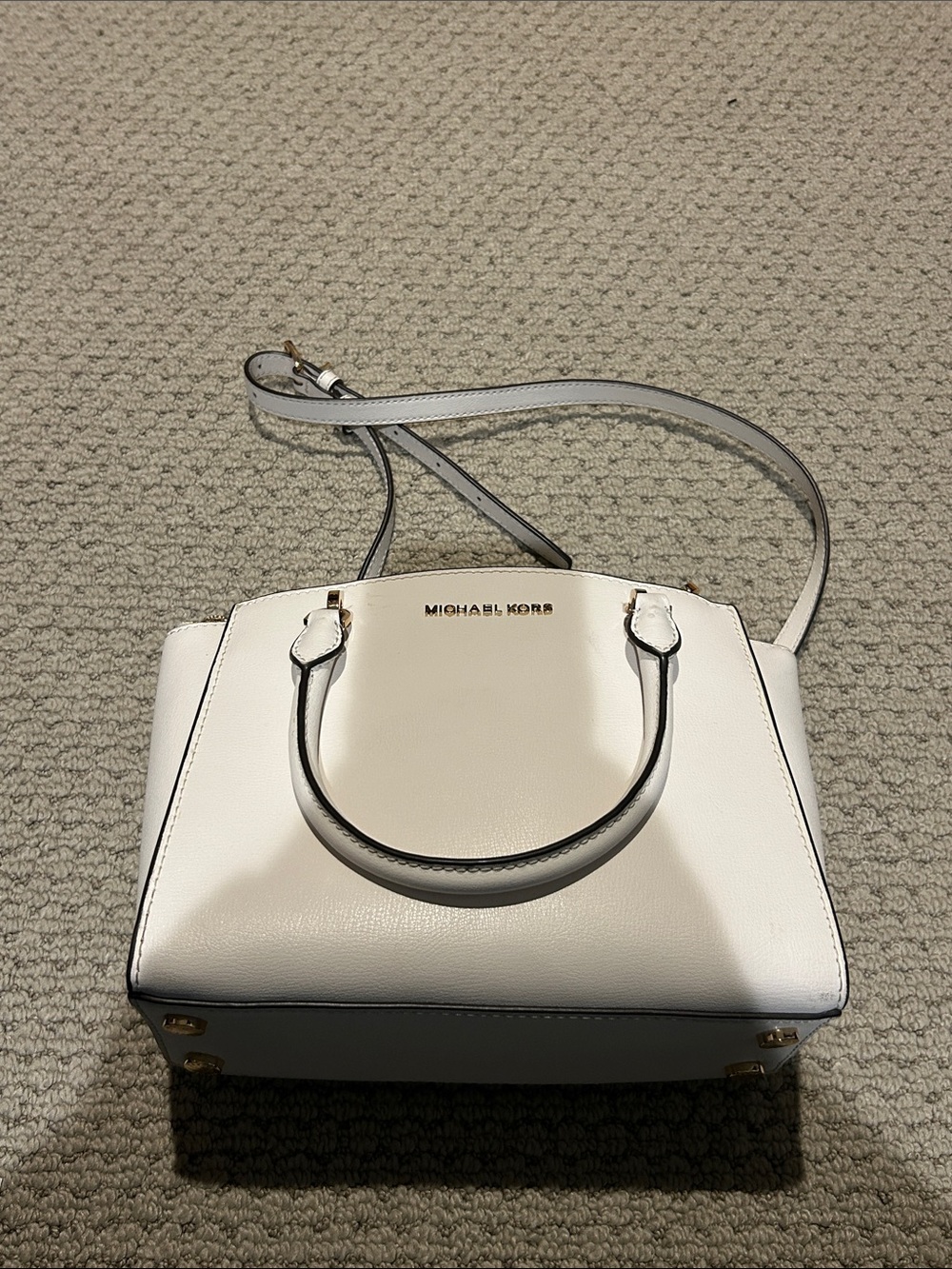 Michael Kors Cream/White Leather Satchel with Gold Hardware